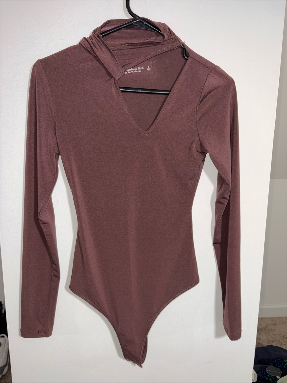 Abercrombie & Fitch Mauve Brown Long-Sleeve V-Neck Hooded Bodysuit